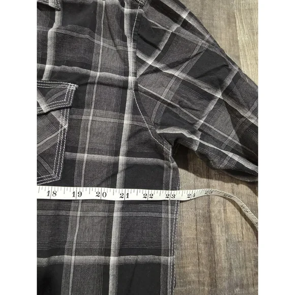 Age Of Wisdom Men XL Gray/Black Plaid Western Shirt Pearl Snap - Picture 4 of 7
